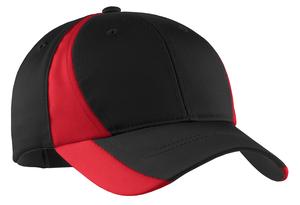 Sport-Tek STC11 Dry Zone Nylon Colorblock Cap, Black/ True Red