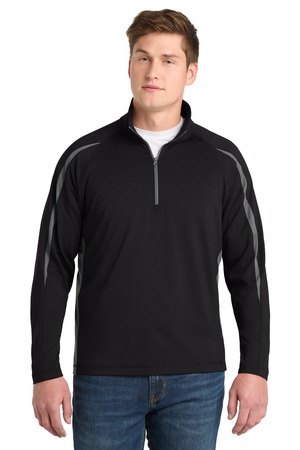 Sport-Tek ST851 Sport-Wick Stretch 1/4-Zip Colorblock Pullover, Black/ Charcoal Grey