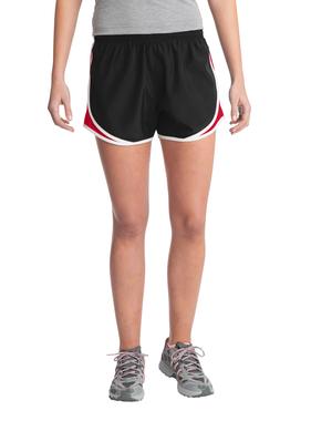 Sport-Tek LST304 Women's Cadence Short, Black/ True Red/ White