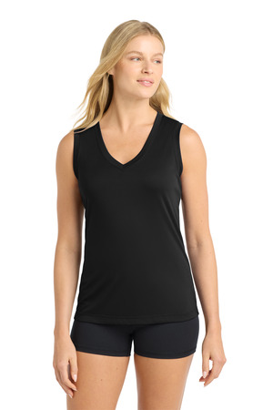 Sport-Tek LST352 Women's Sleeveless PosiCharge Competitor V-Neck Tee, Black