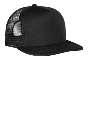 District DT624 Flat Bill Snapback Trucker Cap, Black