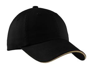 Port Authority C830 Sandwich Bill Cap with Striped Closure, Black/ Khaki