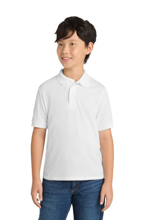 Port & Co KP55Y Youth Core Blend Jersey Knit Polo, White
