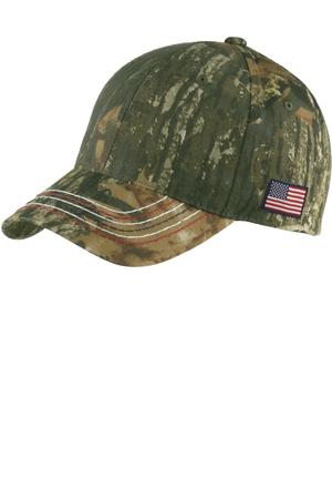 Port Authority C909 Americana Contrast Stitch Camouflage Cap, Mossy Oak New Break-Up