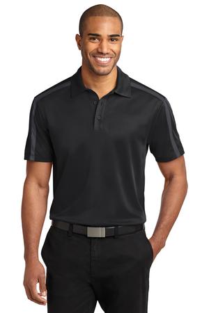Port Authority K547 Silk Touch Performance Colorblock Stripe Polo, Black/ Steel Grey
