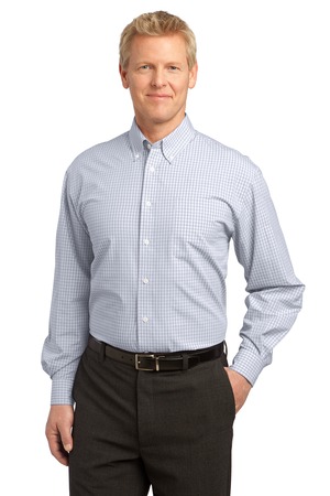 Port Authority S639 Plaid Pattern Easy Care Shirt, White