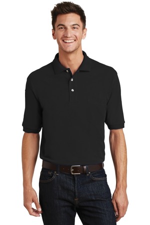 Port Authority K420P Heavyweight Cotton Pique Polo with Pocket, Black