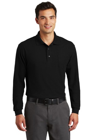 Port Authority K500LSP Long Sleeve Silk Touch Polo with Pocket, Black