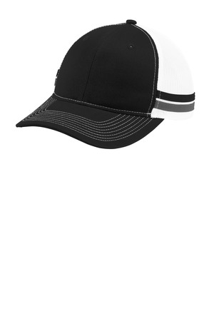 Port Authority C113 Two-Stripe Snapback Trucker Cap, Black/ Grey Steel/ White