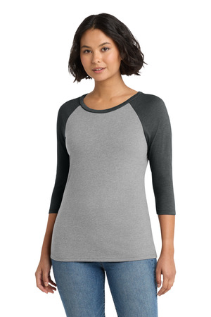 District DM136L Women's Perfect Tri 3/4-Sleeve Raglan, Black Frost/ Grey Frost