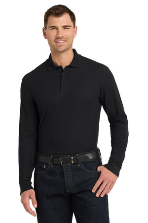 Port Authority K100LS Long Sleeve Core Classic Pique Polo, Deep Black