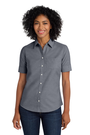 Port Authority L659 Women's Short Sleeve SuperPro Oxford Shirt, Black