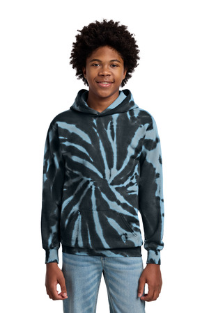 Port & Co PC146Y Youth Tie-Dye Pullover Hooded Sweatshirt, Black