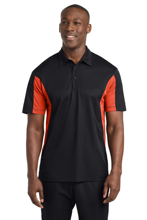Sport-Tek TST655 Tall Side Blocked Micropique Sport-Wick Polo, Black/ Deep Orange
