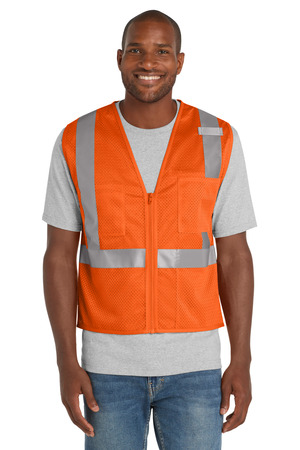 CornerStone CSV102 ANSI 107 Class 2 Mesh Zippered Vest, Safety Orange