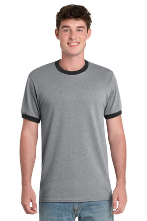 Port & Co PC54R Core Cotton Ringer Tee, Athletic Heather/ Jet Black