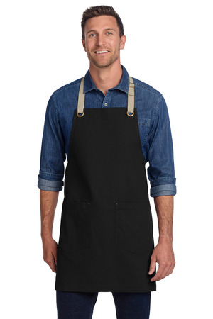 Port Authority A815 Canvas Full-Length Two-Pocket Apron, Black/ Stone