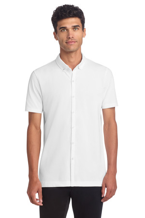 Mercer+Mettle MM1006 Stretch Pique Full-Button Polo, White