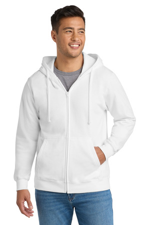 Port & Co PC850ZH Fan Favorite Fleece Full-Zip Hooded Sweatshirt, White
