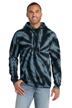 Port & Co PC146 Tie-Dye Pullover Hooded Sweatshirt, Black