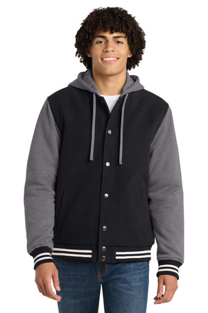 Sport-Tek JST82 Insulated Letterman Jacket, Black/ Vintage Heather