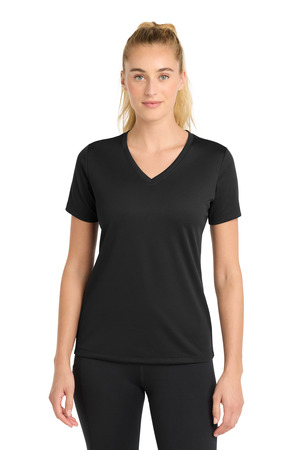 Sport-Tek LST340 Women's PosiCharge RacerMesh V-Neck Tee, Black