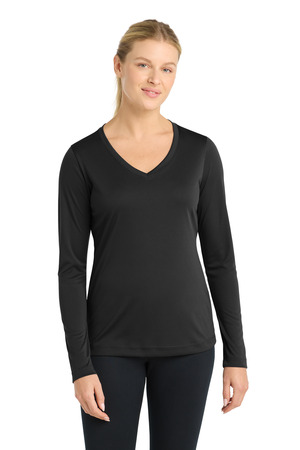 Sport-Tek LST353LS Women's Long Sleeve PosiCharge Competitor V-Neck Tee, Black