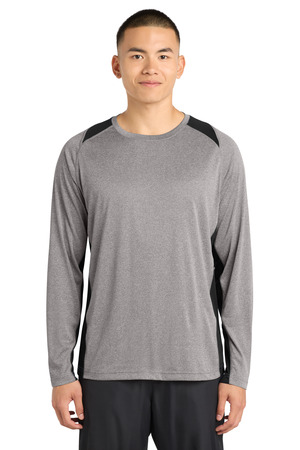 Sport-Tek ST361LS Long Sleeve Heather Colorblock Contender Tee, Vintage Heather/ Black