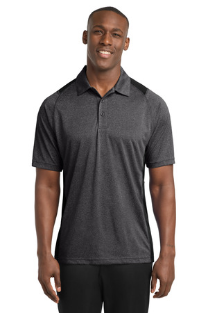 Sport-Tek ST665 Heather Colorblock Contender Polo, Graphite Heather/ Black