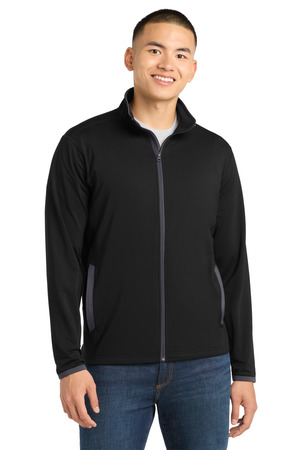 Sport-Tek ST853 Sport-Wick Stretch Contrast Full-Zip Jacket, Black/ Charcoal Grey
