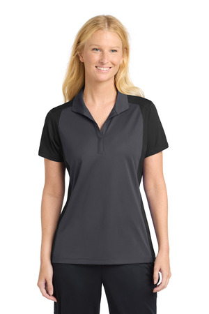 Sport-Tek LST652 Women's Colorblock Micropique Sport-Wick Polo, Iron Grey/ Black