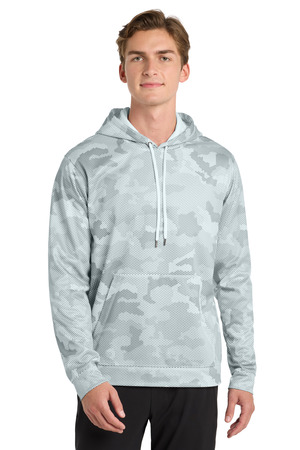 Sport-Tek ST240 Sport-Wick CamoHex Fleece Hooded Pullover, White