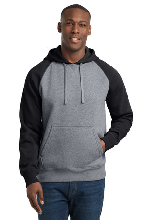 Sport-Tek ST267 Raglan Colorblock Pullover Hooded Sweatshirt, Black/ Vintage Heather