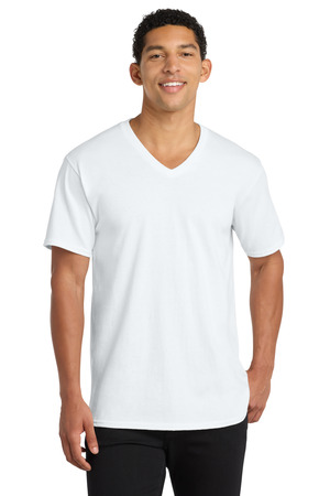 Port & Co PC54V Core Cotton V-Neck Tee, White
