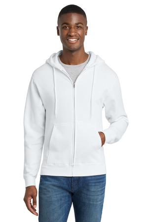 Port & Co PC78ZH Core Fleece Full-Zip Hooded Sweatshirt, White