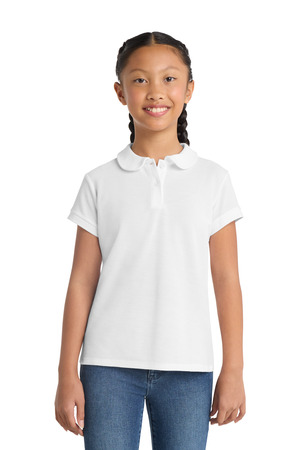 Port Authority YG503 Girls Silk Touch Peter Pan Collar Polo, White