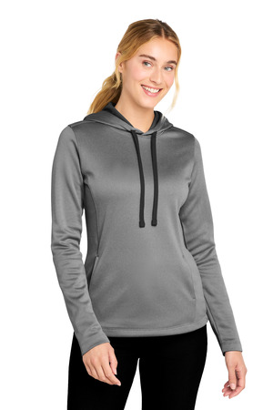 Sport-Tek LST264 Women's PosiCharge Sport-Wick Heather Fleece Hooded Pullover, Black Heather