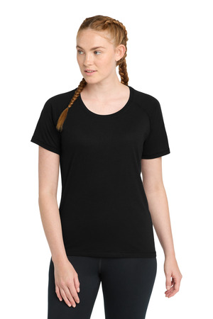 Sport-Tek LST400 Women's PosiCharge Tri-Blend Wicking Scoop Neck Raglan Tee, Black Triad Solid