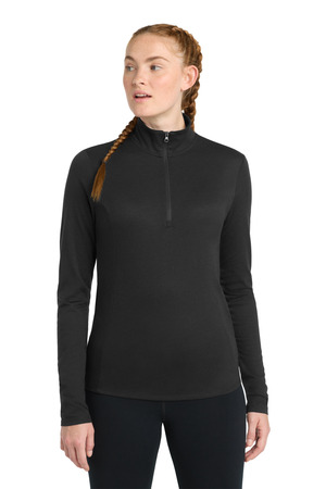 Sport-Tek LST407 Women's PosiCharge Tri-Blend Wicking 1/4-Zip Pullover, Black Triad Solid