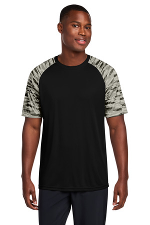 Sport-Tek ST376 Drift Camo Colorblock Tee, Black