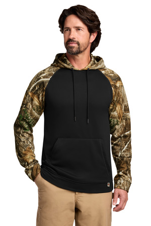 Russell Outdoors RU451 Realtree Performance Colorblock Pullover Hoodie, Black/ Realtree Edge