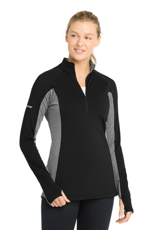 Sport-Tek LST854 Women's Sport-Wick Stretch Contrast 1/4-Zip Pullover, Black/ Charcoal Grey Heather