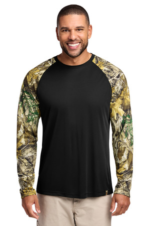 Russell Outdoors RU151LS Realtree Colorblock Performance Long Sleeve Tee, Black/ Realtree Edge