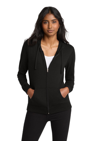 District DT2100 Women's Fitted Jersey Full-Zip Hoodie, Black