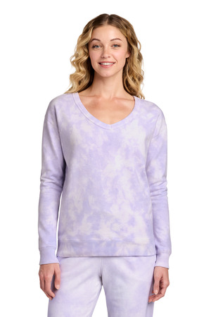 Port & Co LPC140V Women's Beach Wash Cloud Tie-Dye V-Neck Sweatshirt, Amethyst