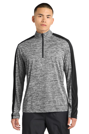 Sport-Tek ST397 PosiCharge Electric Heather Colorblock 1/4-Zip Pullover, Black Electric/ Black