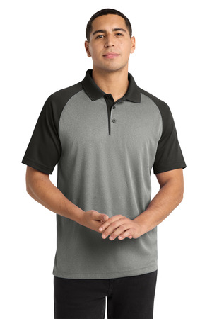 Sport-Tek ST641 PosiCharge RacerMesh Raglan Heather Block Polo, Grey Heather/ Black
