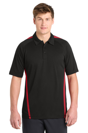 Sport-Tek ST685 PosiCharge Micro-Mesh Colorblock Polo, Black/ Red