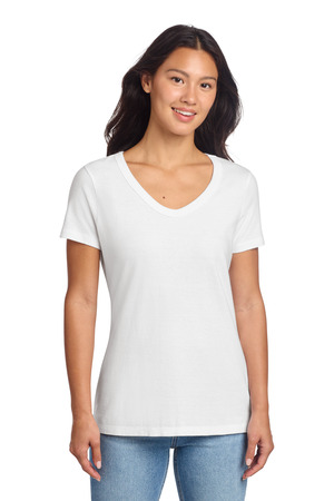 Port & Co LPC099V Women's Beach Wash Garment-Dyed V-Neck Tee, White