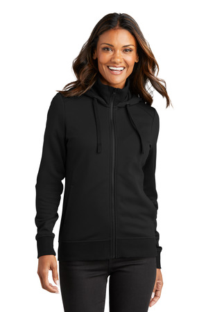 Port Authority L814 Women's Smooth Fleece Hooded Jacket, Deep Black